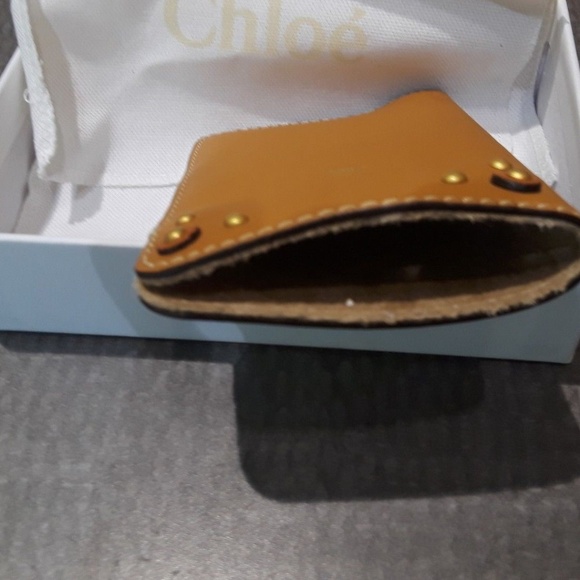 Auth Chloe Cognac leather Cell Phone Accessary case Gold studs NEW Italy - Picture 3 of 3